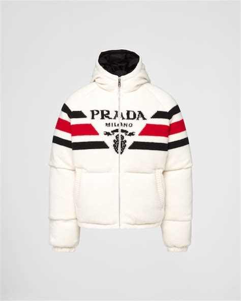 prada white puff jacket|Prada cropped cashmere down jacket.